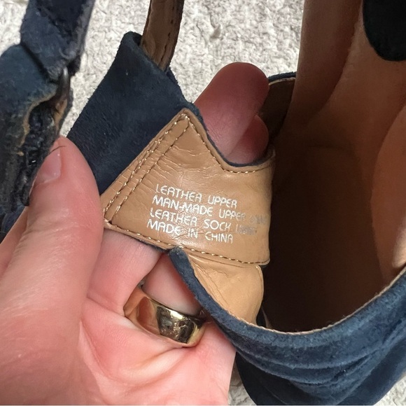 Earth: Navy Blue Suede "Curvet" Ankle Strap Wedge Sandals Size 7.5 - Picture 11 of 11